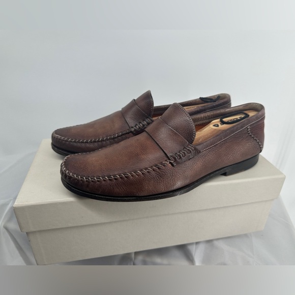 Santoni brown leather loafers